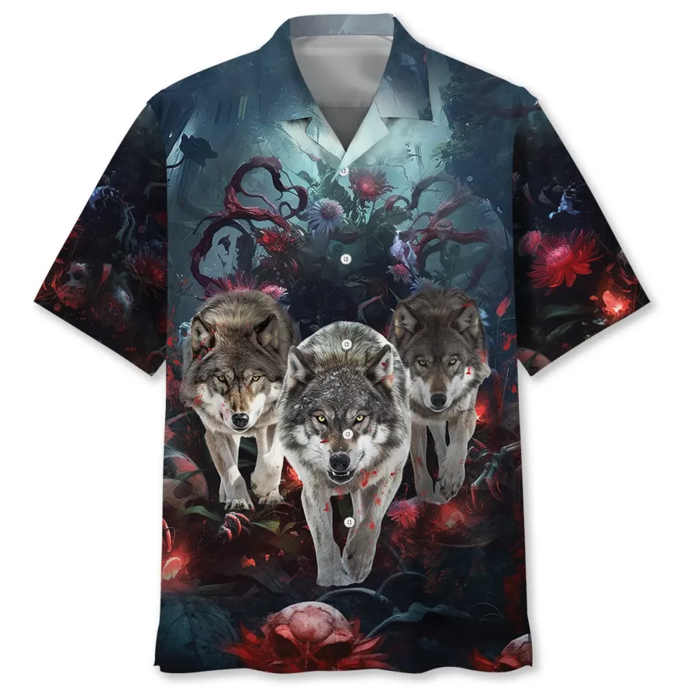 3 Wolves Hunting In Bloody Night Hawaiian Shirt HWBN2762883 - Beltina
