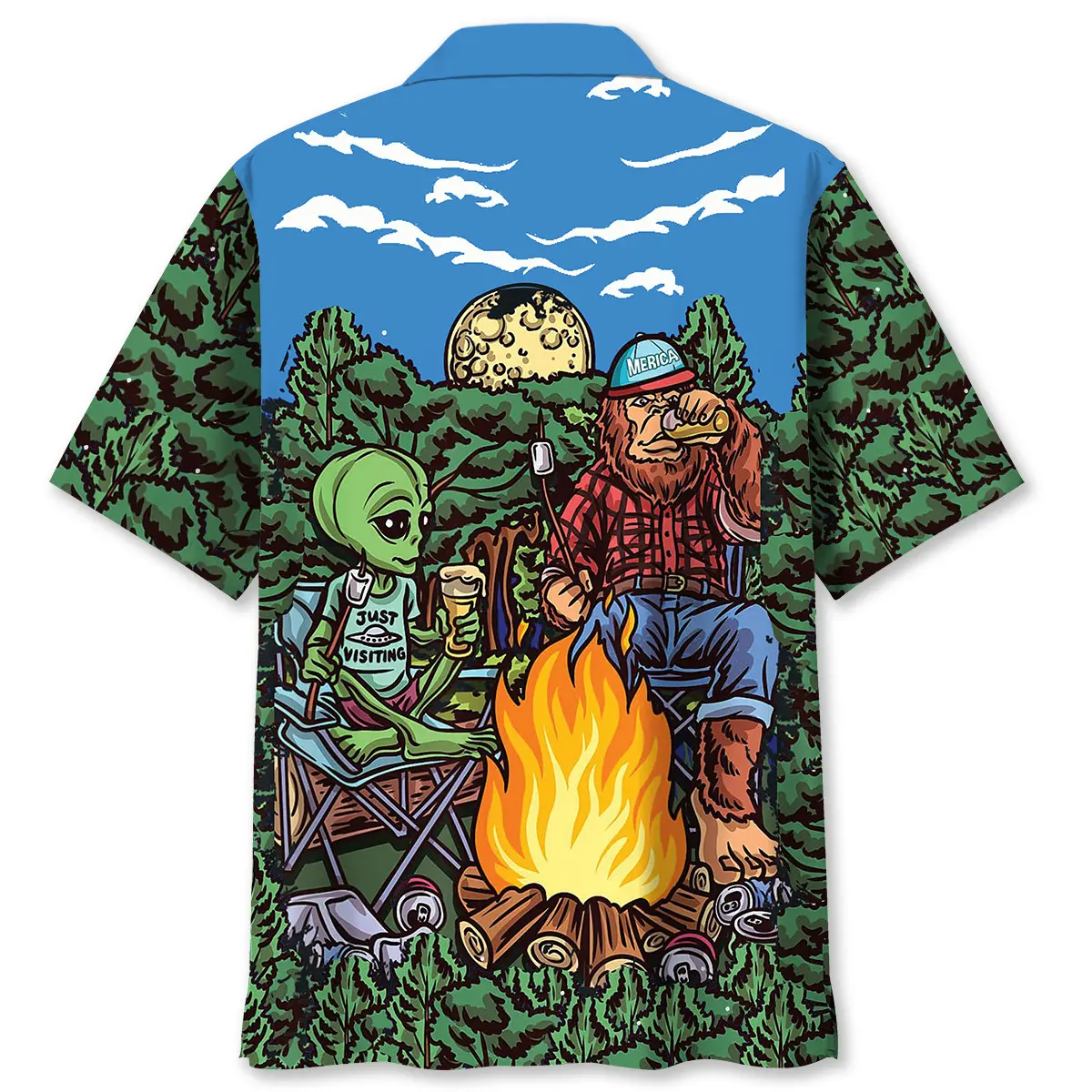 alien-bigfoot-campfire-night-hawaiian-shirt-2
