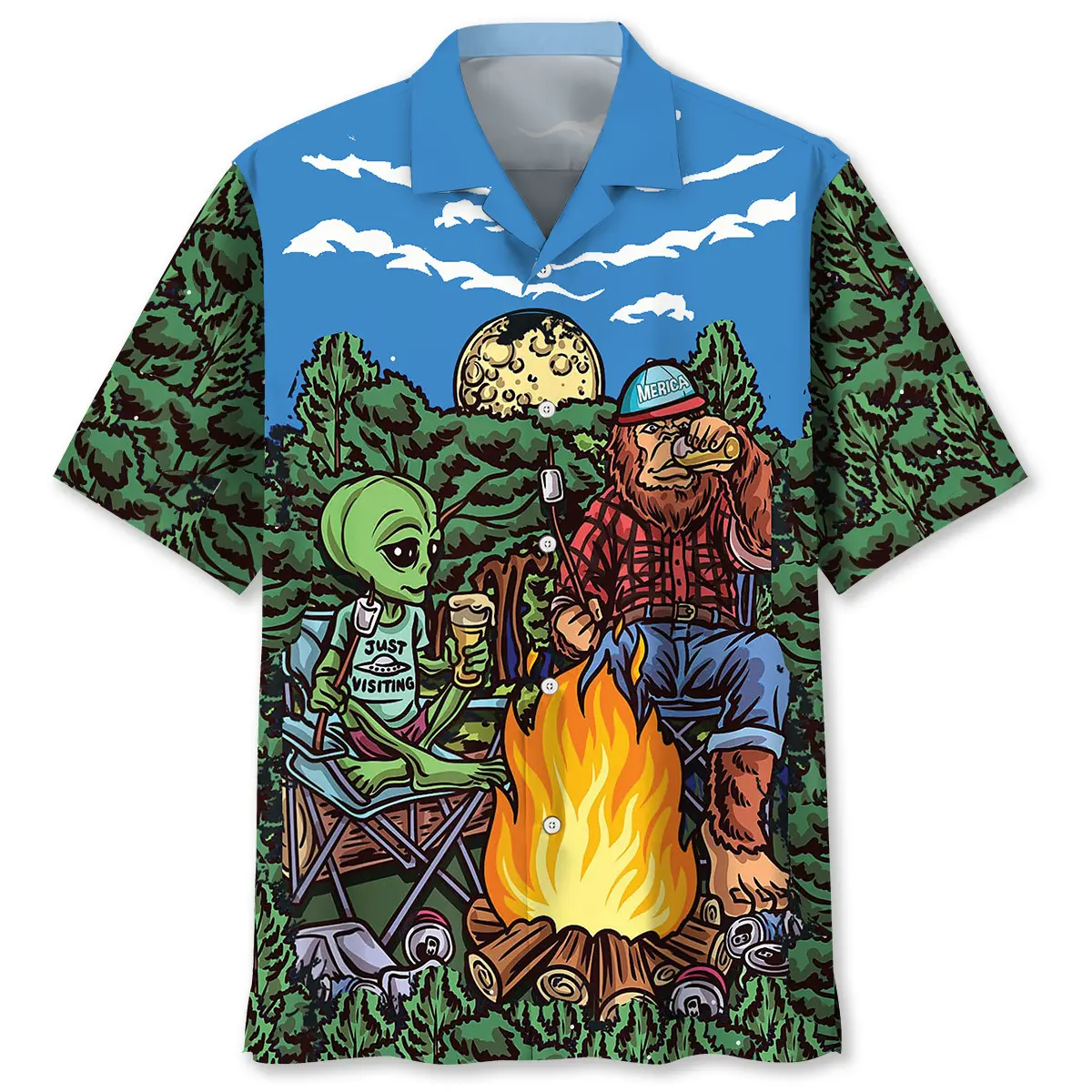alien-bigfoot-campfire-night-hawaiian-shirt