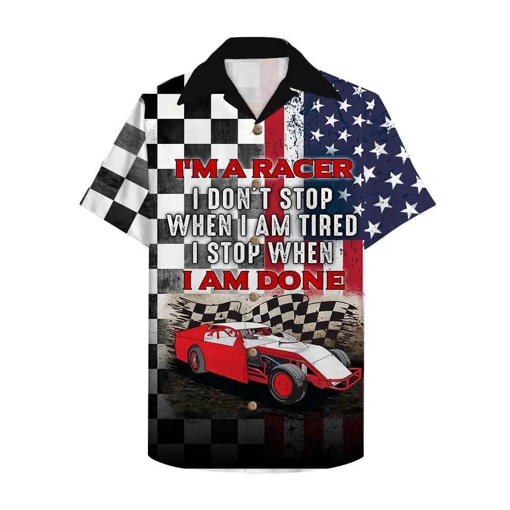 American Checkered Pattern Dirt Track Racing Unisex Hawaiian Shirt Aloha Shirt HWBN2765663 - Beltina