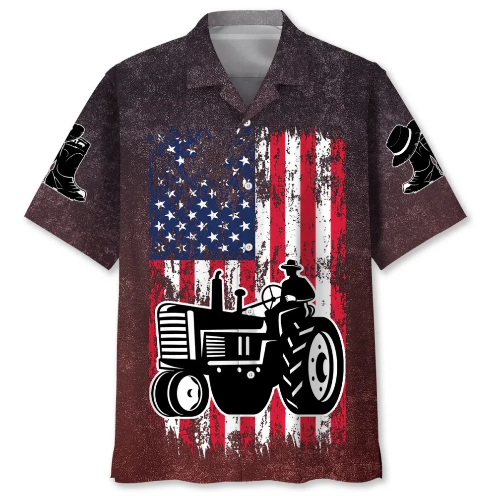 American Flag Tractor Hawaiian Shirt HWBN2762984 - Beltina