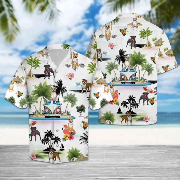 American Staffordshire Terrier Vacation Hawaiian Shirt Summer Button Up HWBN2765580 - Beltina