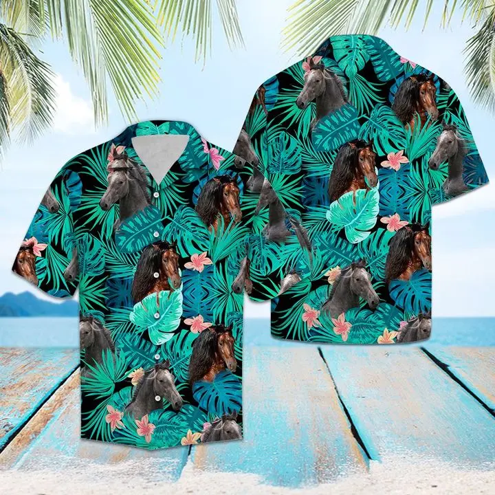 Andalusian Horse Green Tropical Hawaiian Shirt Summer Button Up HWBN2765574 - Beltina
