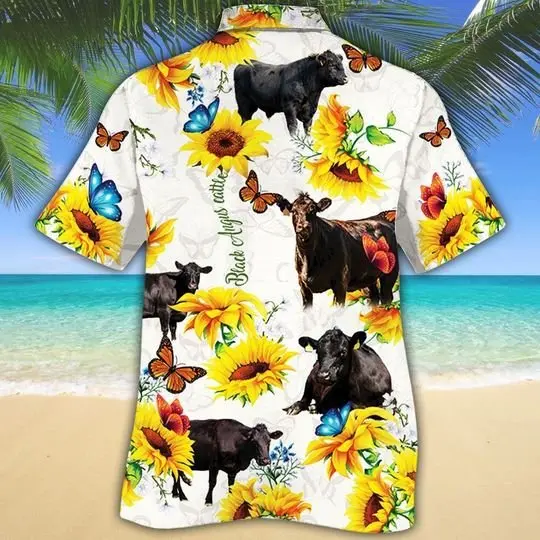 Angus Cattle Butterfly Sunflower Hawaiian Shirt HWBN2765571 - Beltina
