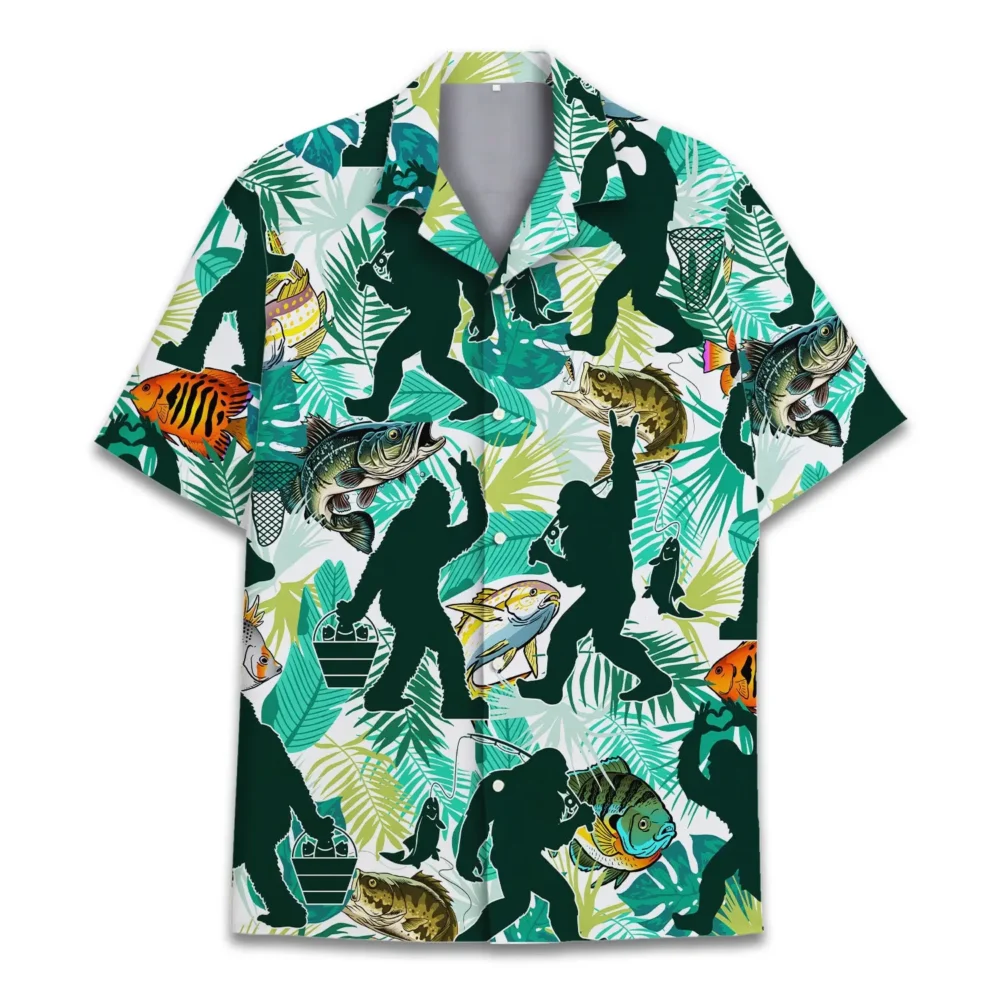 Bigfoot Fishing Sasquatch Unisex Hawaiian Shirt Aloha Shirt HWBN2765680 - Beltina