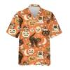 Halloween Pumpkin Cat Unisex Hawaiian Shirt Aloha Shirt HWBN2765677 - Beltina
