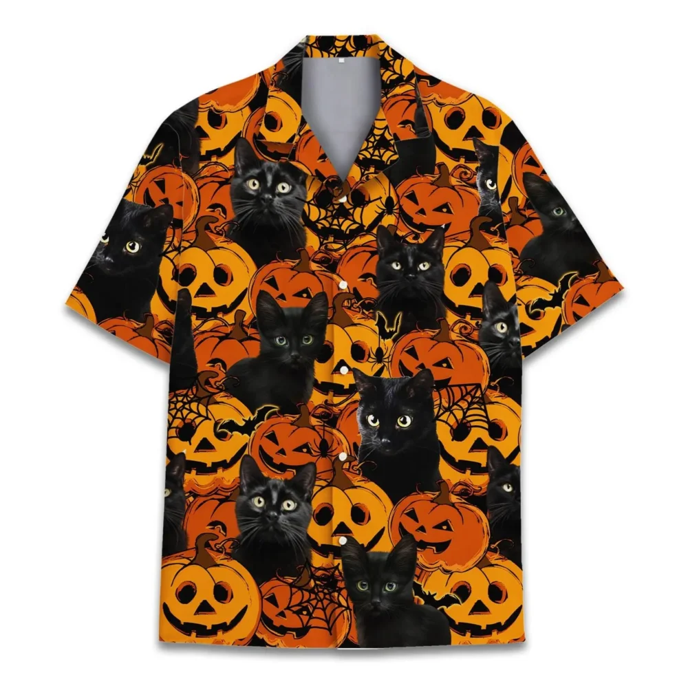 Halloween Black Cat Unisex Hawaiian Shirt Aloha Shirt HWBN2765679 - Beltina