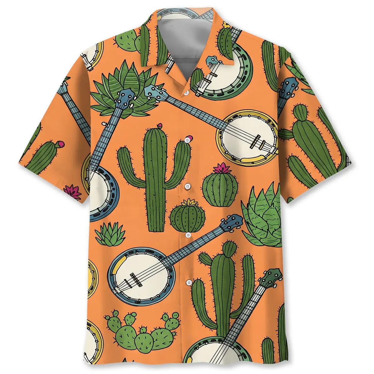 banjo-cactus-pattern-hawaiian-shirt