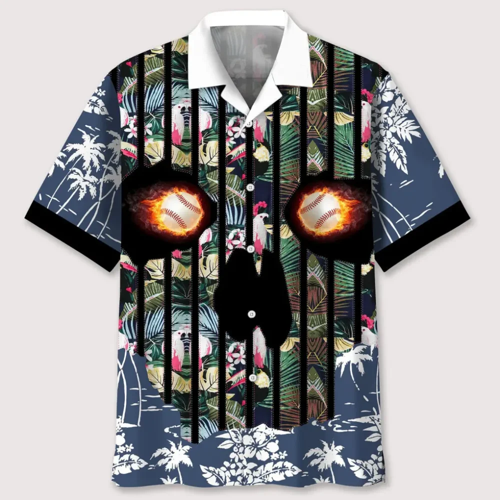 Baseball Flower Skull Hawaiian Shirt HWBN2762371 - Beltina