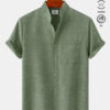 Basic Solid Color Stand Collar Hawaiian Shirt HWBN2765347 - Beltina