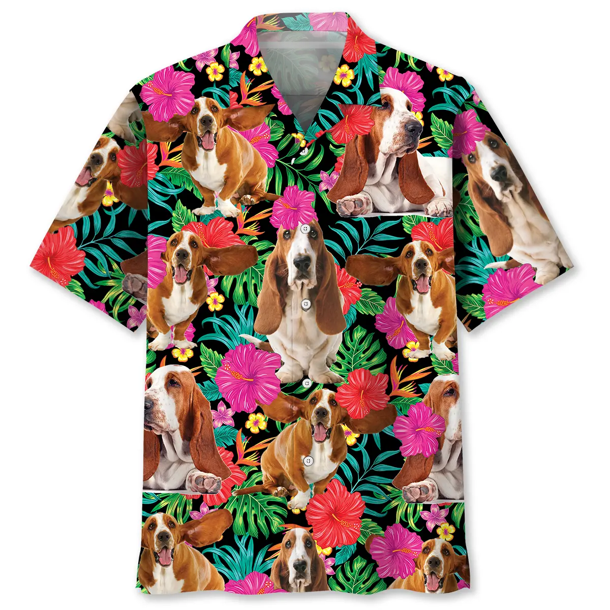 basset-hound-flowers-hawaiian-shirt