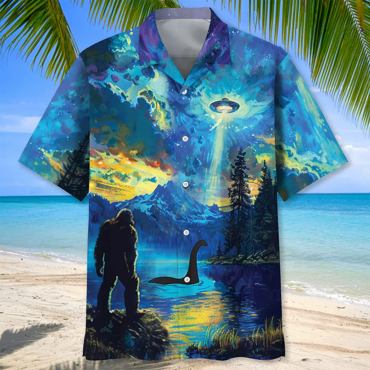 bigfoot-nessie-ufo-by-the-lake-hawaiian-shirt-1