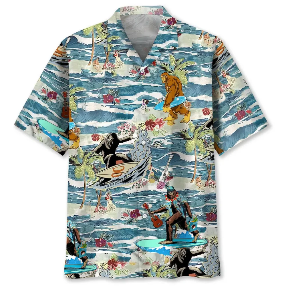Bigfoot Surfing Hawaiian Shirt HWBN2762413 - Beltina
