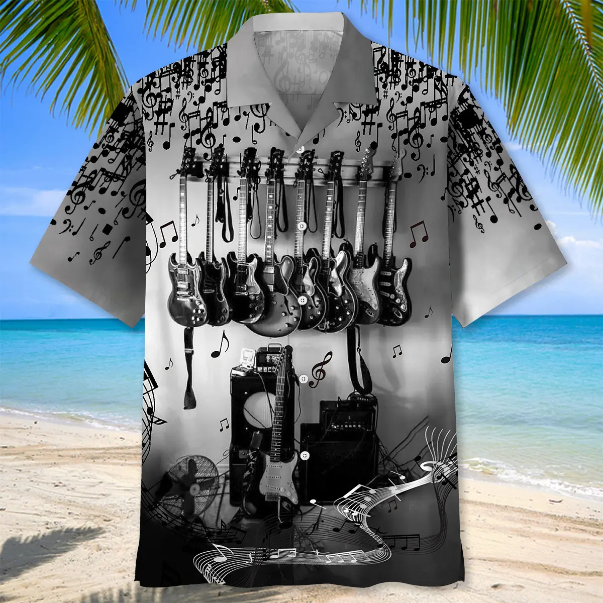 black-and-white-guitarist-hawaiian-shirt-1