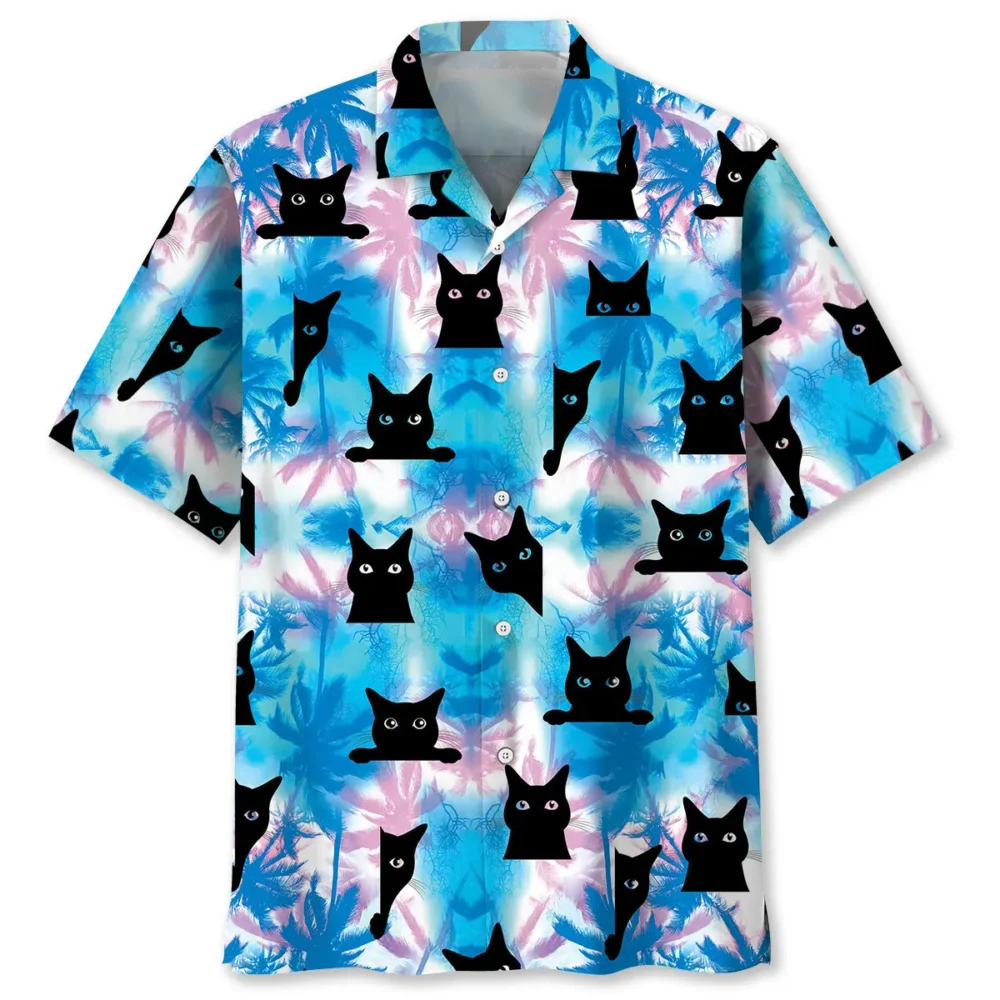 Black Cat Blue Hawaiian Shirt HWBN2762823 - Beltina