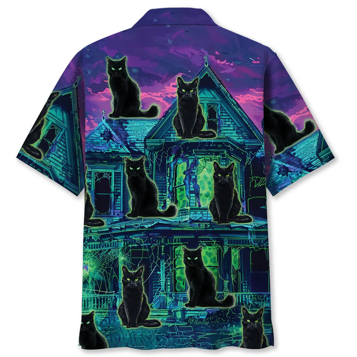 black-cat-haunted-house-hawaiian-shirt-1