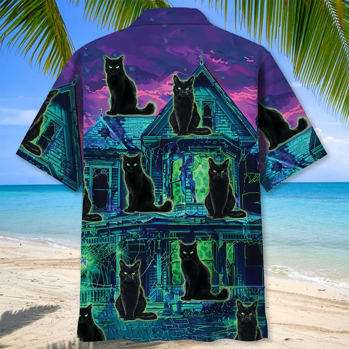 black-cat-haunted-house-hawaiian-shirt-2
