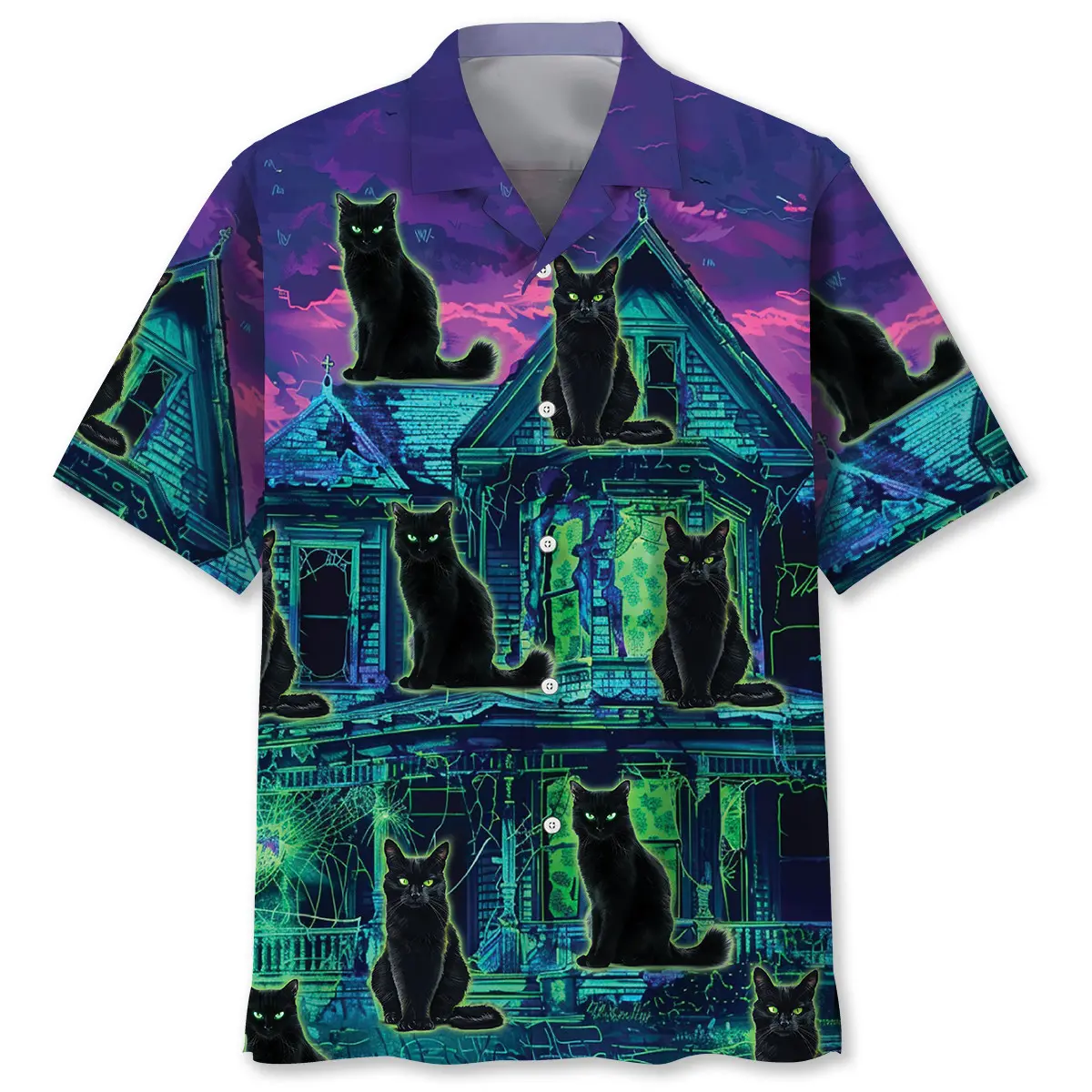 black-cat-haunted-house-hawaiian-shirt