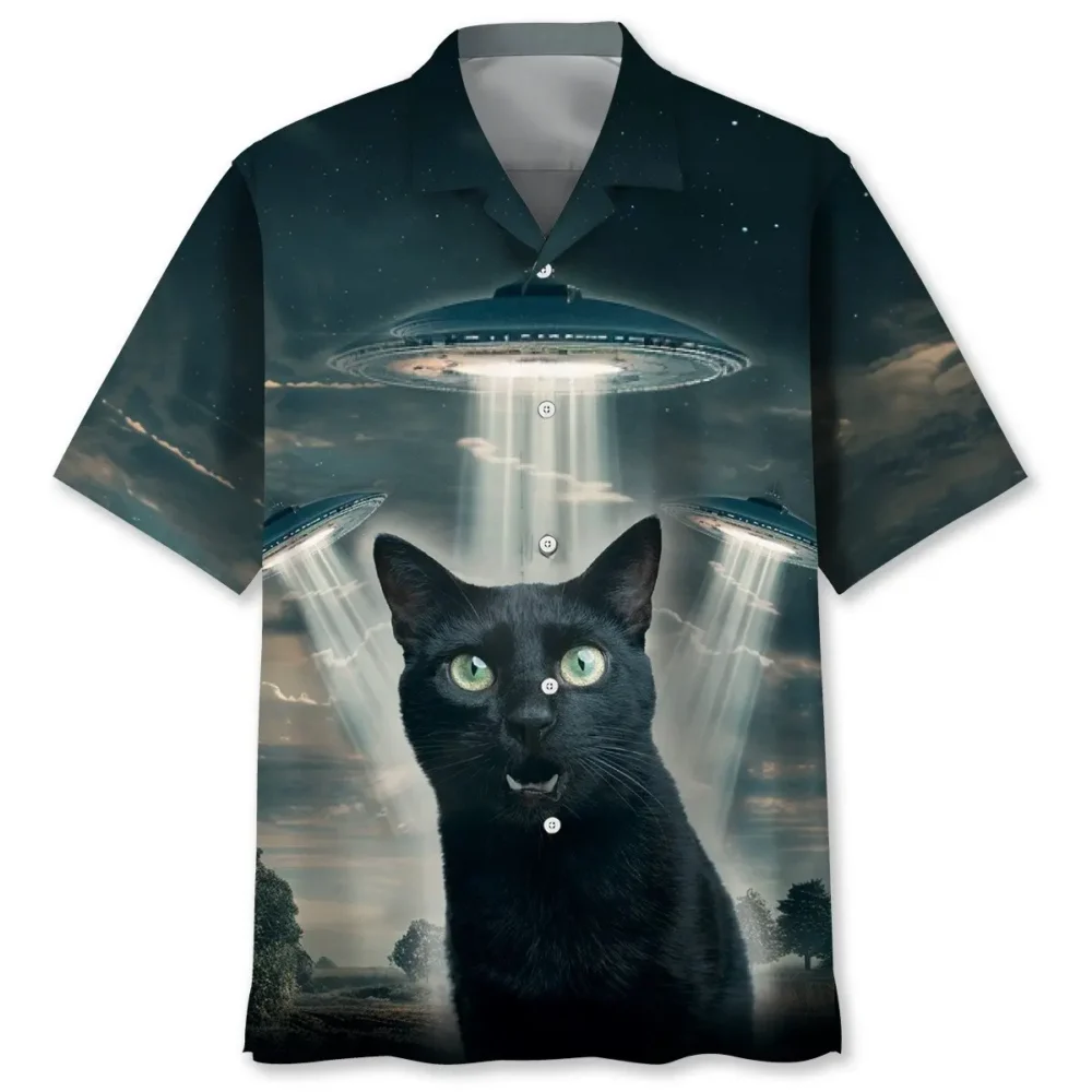 Black Cat UFO Hawaiian Shirt HWBN2764341 - Beltina