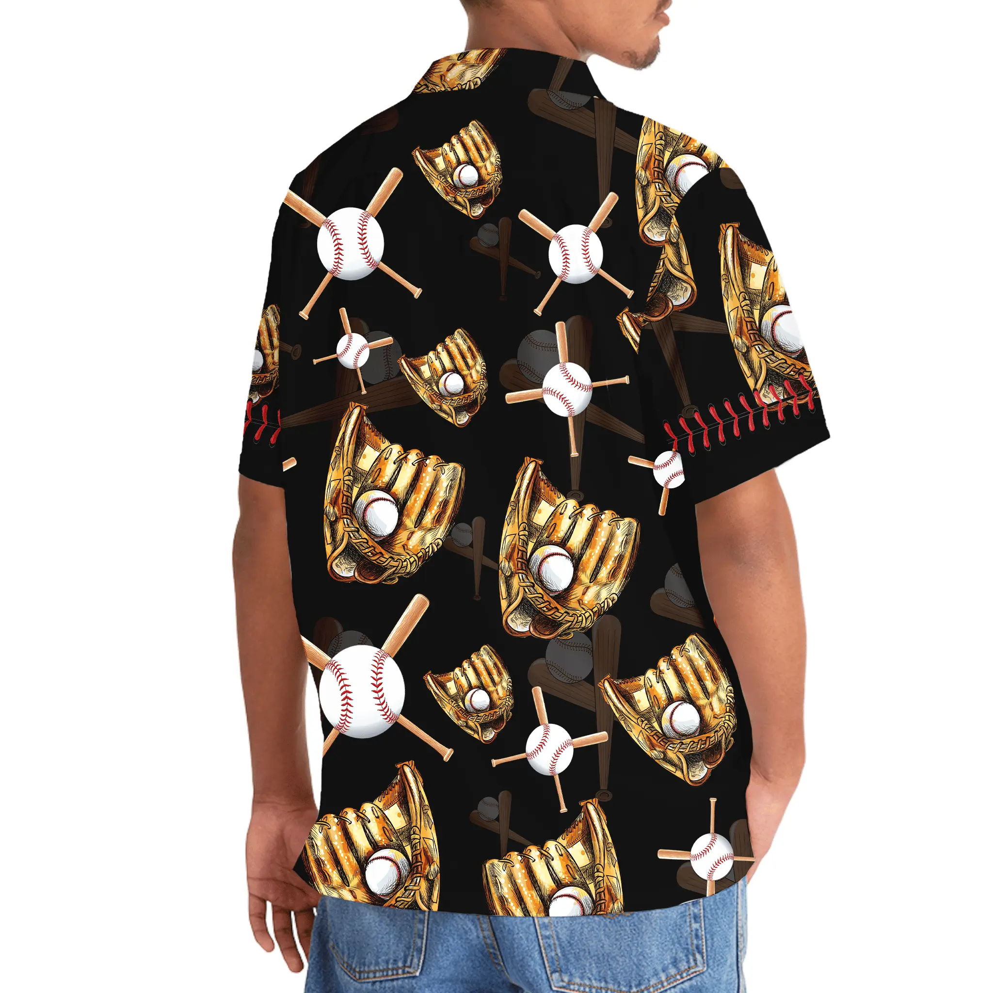 black-vintage-baseball-gloves-hawaiian-shirt