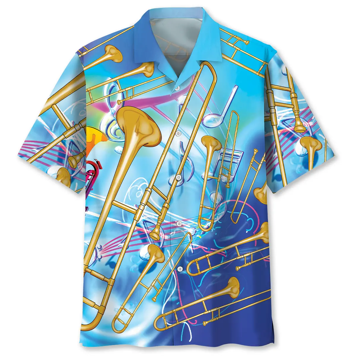 blue-golden-trombone-hawaiian-shirt