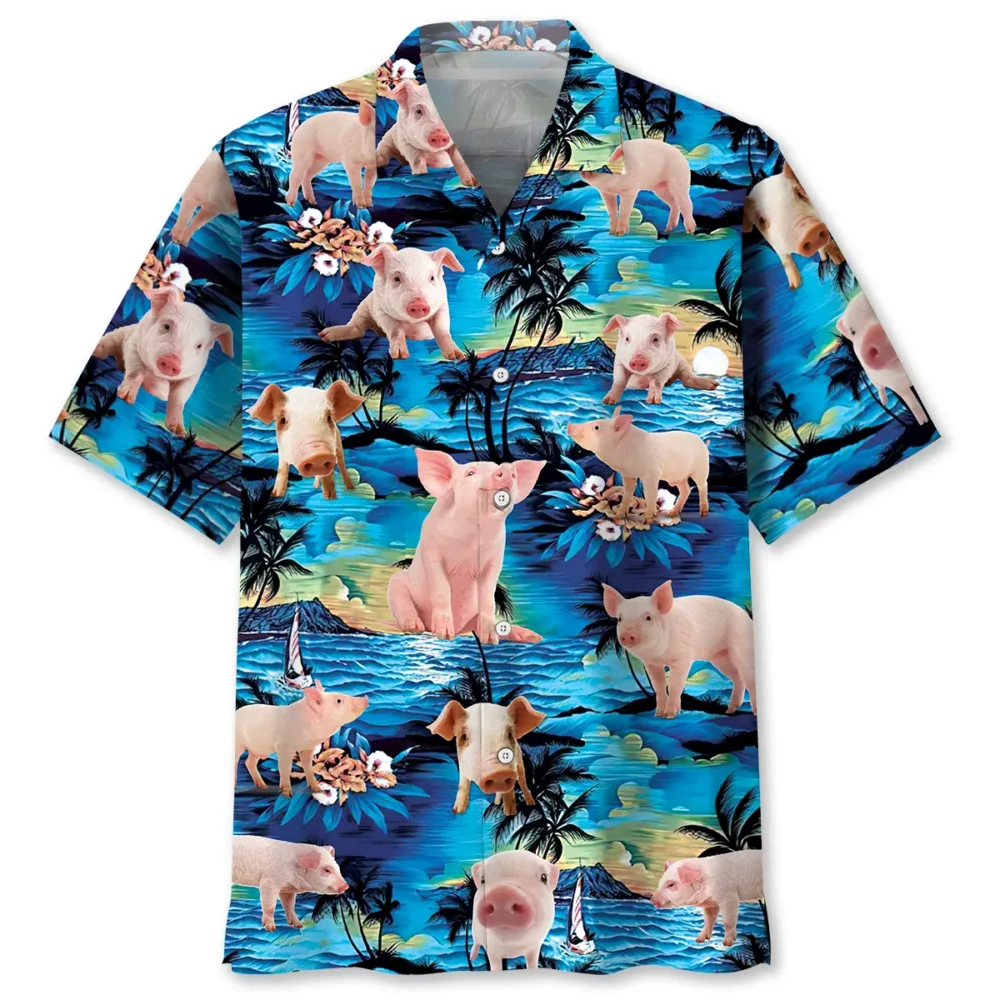 Blue Tropical Pig Hawaiian Shirt HWBN2762969 - Beltina