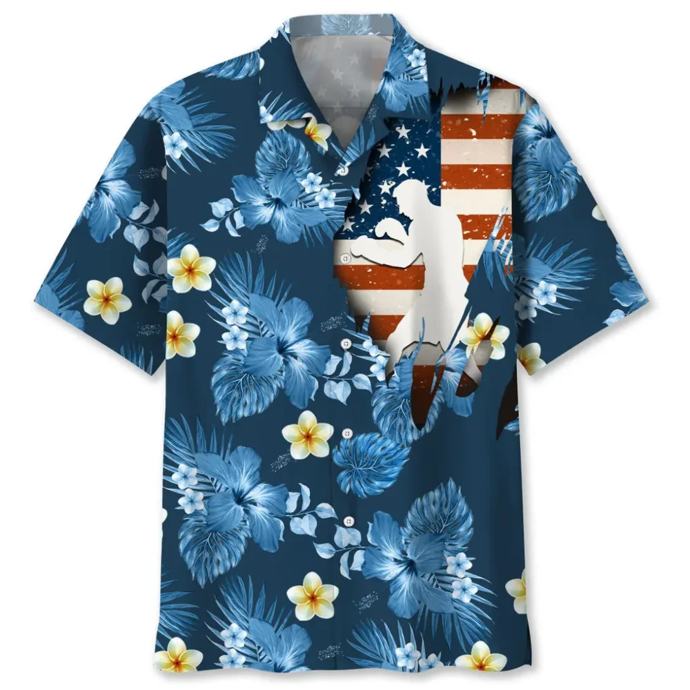 Boxing Usa Blue Tropical Hawaiian Shirt HWBN2762407 - Beltina
