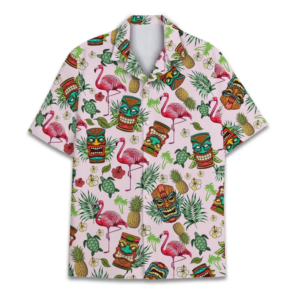 Tropical Tiki Flamingo And Tiki Unisex Hawaiian Shirt Aloha Shirt HWBN2765687 - Beltina