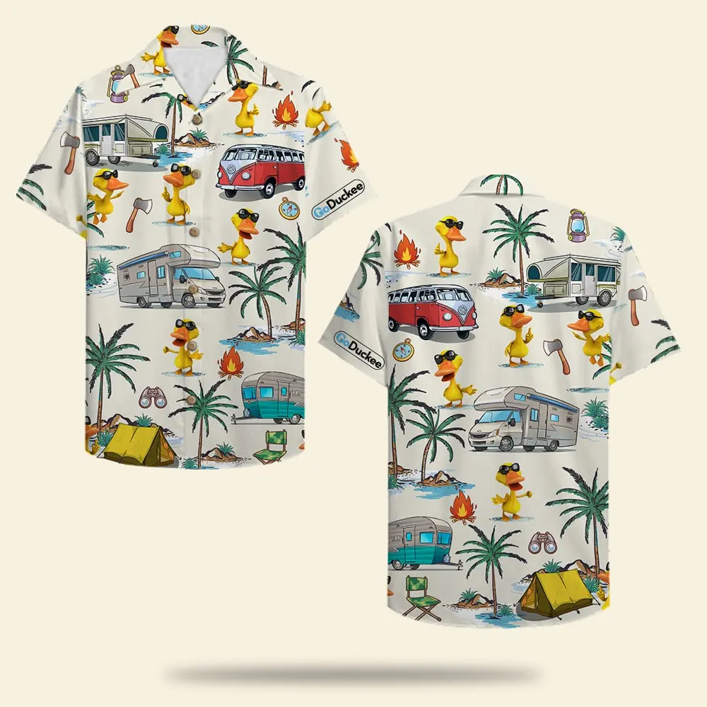 Camping Duck Unisex Hawaiian Shirt Aloha Shirt Summer Vibe Campers & Duck Pattern HWBN2765610 - Beltina