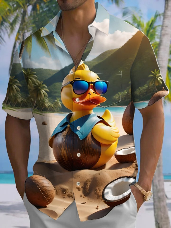 casual-everyday-hawaiian-yellow-duck-print-art-stretch-large-size-button-cardigan-polyester-hawaiian-shirt-1