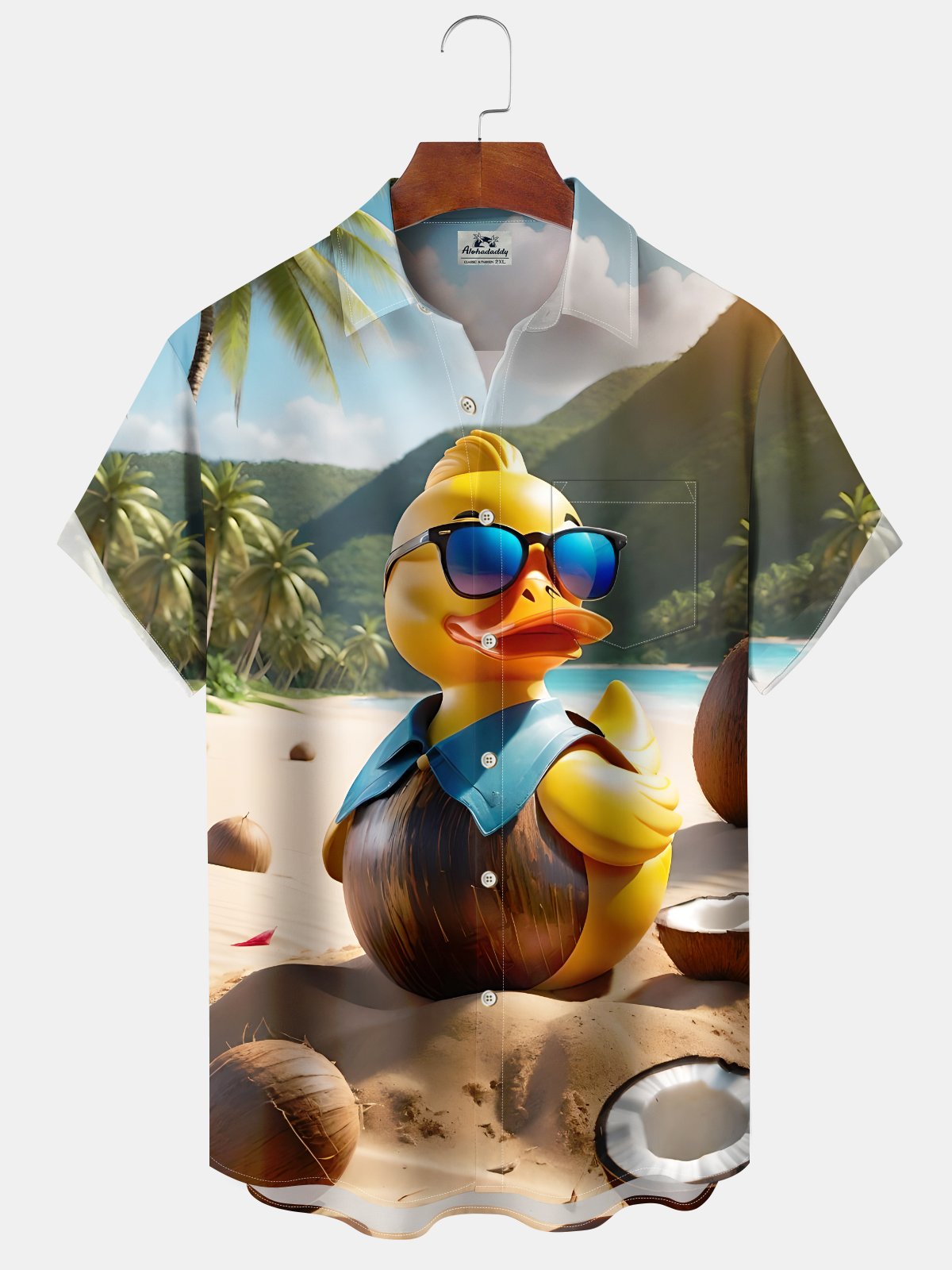 casual-everyday-hawaiian-yellow-duck-print-art-stretch-large-size-button-cardigan-polyester-hawaiian-shirt