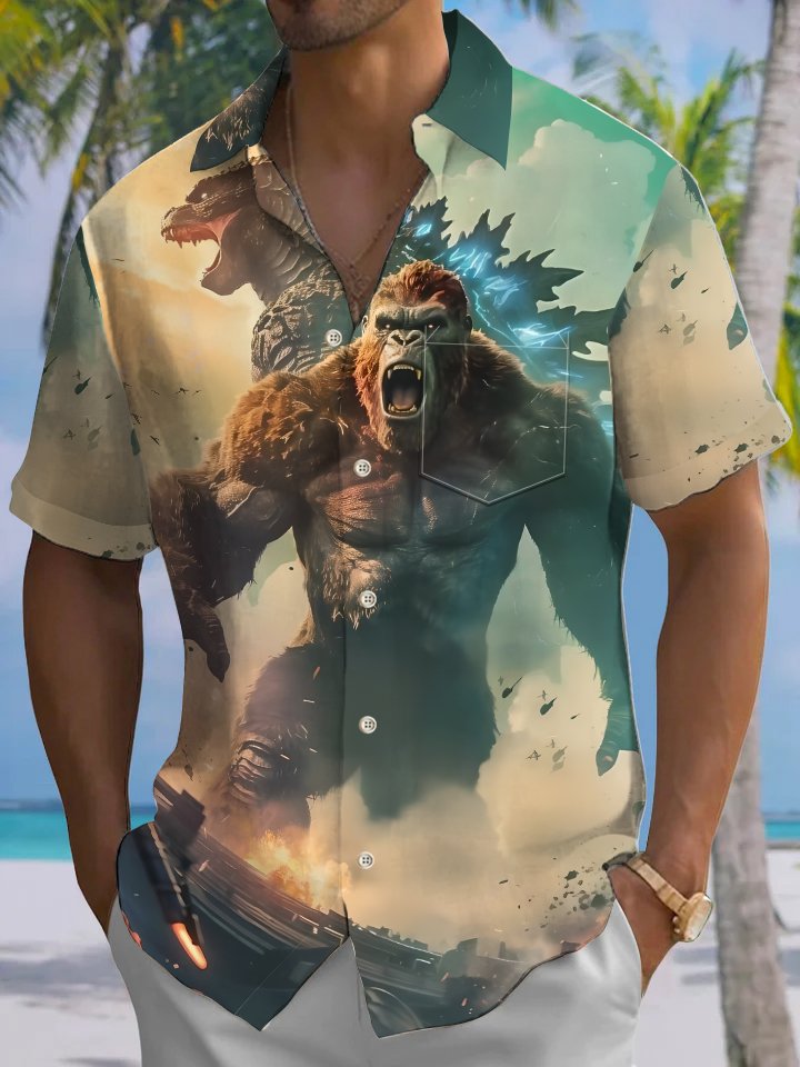 casual-everyday-king-kong-godzilla-print-art-stretch-large-size-button-cardigan-polyester-hawaiian-shirt-2
