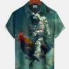 Casual Vintage Astronaut Rooster Print Art Button Stretch Large Size Hawaiian Shirt HWBN2765232 - Beltina