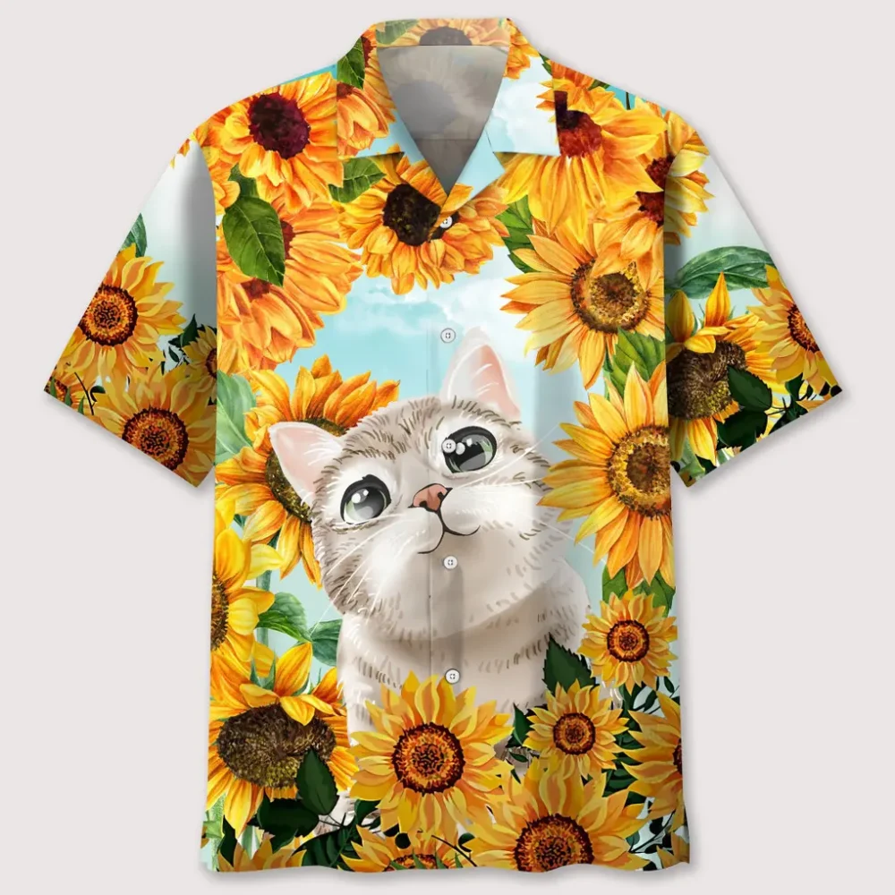 Cat Sunflower Hawaiian Shirt HWBN2762426 - Beltina