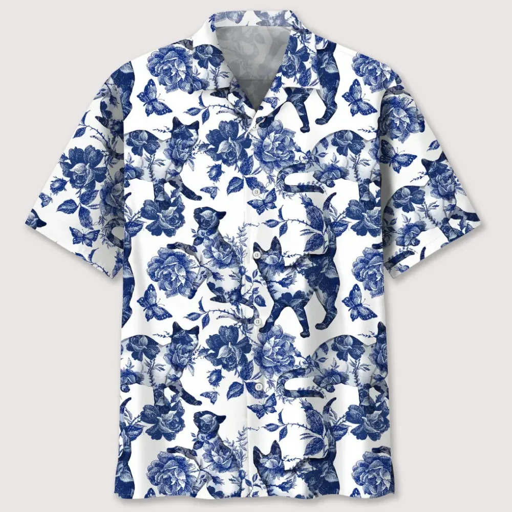 Cats Blue Flower Hawaiian Shirt HWBN2762428 - Beltina