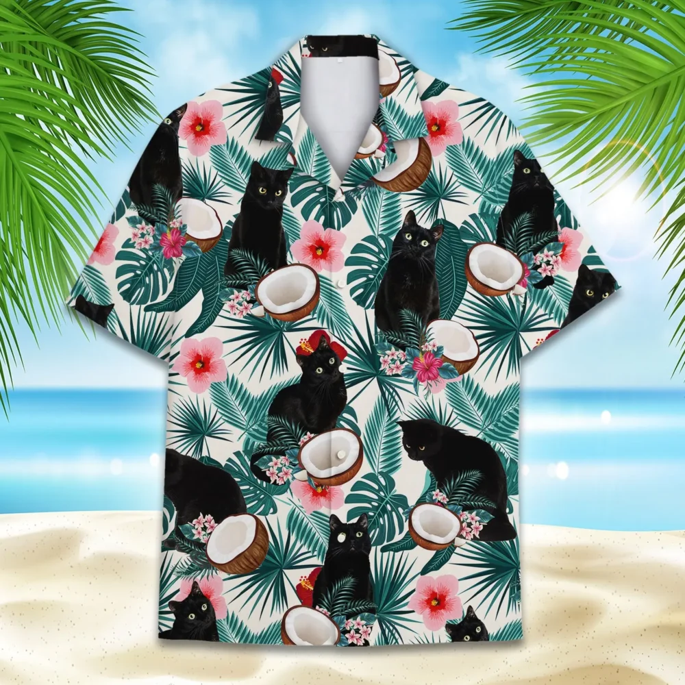 Tropical Black Cat Unisex Hawaiian Shirt Aloha Shirt HWBN2765675 - Beltina