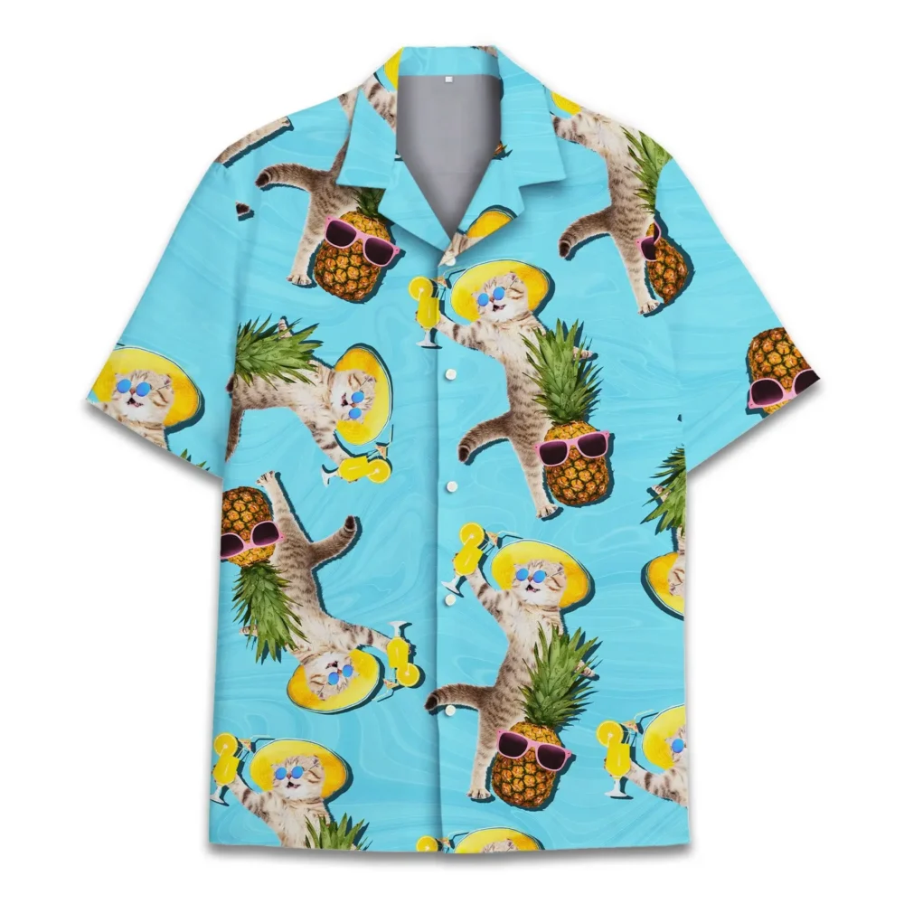 Pineapple Cat Funny Unisex Hawaiian Shirt Aloha Shirt HWBN2765702 - Beltina