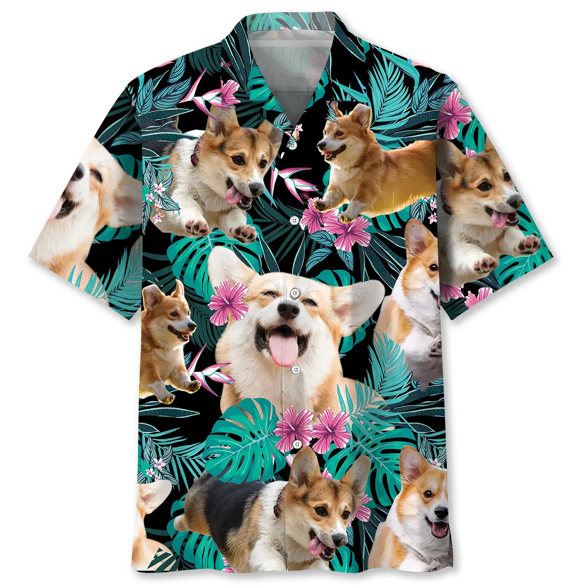 corgi-tropical-flower-hawaiian-shirt