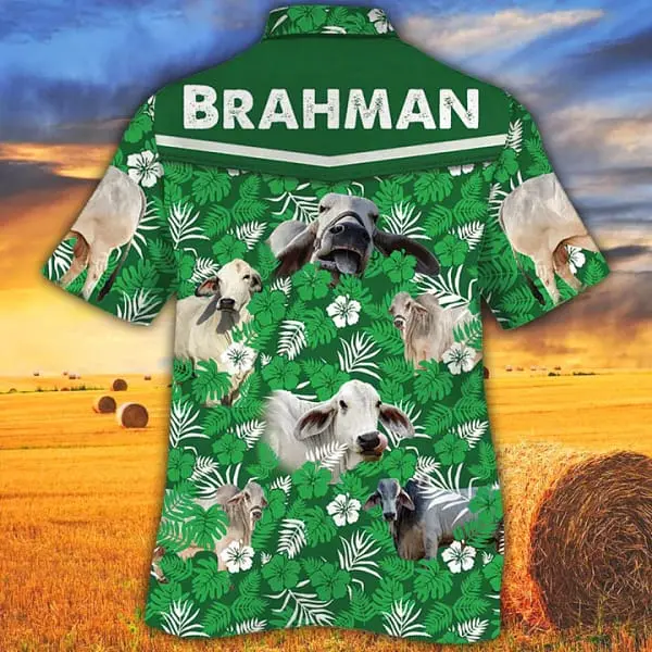 cow-tropical-cow-men-trendy-hawaiian-shirts-brahman-cattle-lovers-green-floral-pattern-trendy-hawaiian-shirt-2