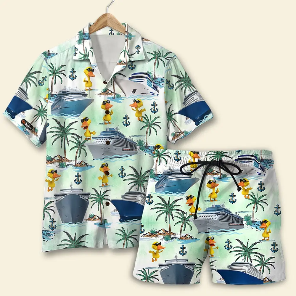 Cruising Duck Palm Tree Pattern Unisex Hawaiian Shirt Aloha Shirt Summer Vibe HWBN2765581 - Beltina