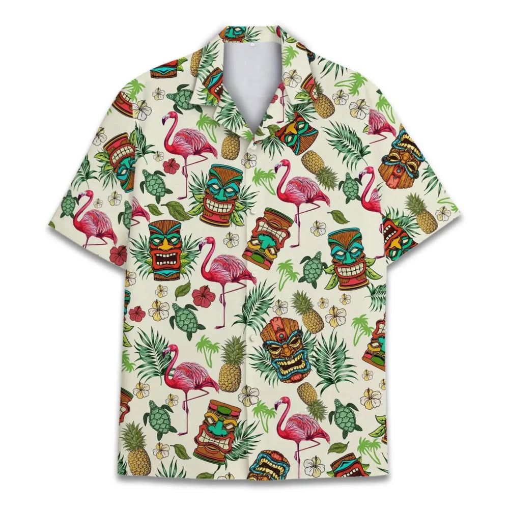 Flamingo And Tiki Unisex Hawaiian Shirt Aloha Shirt HWBN2765689 - Beltina
