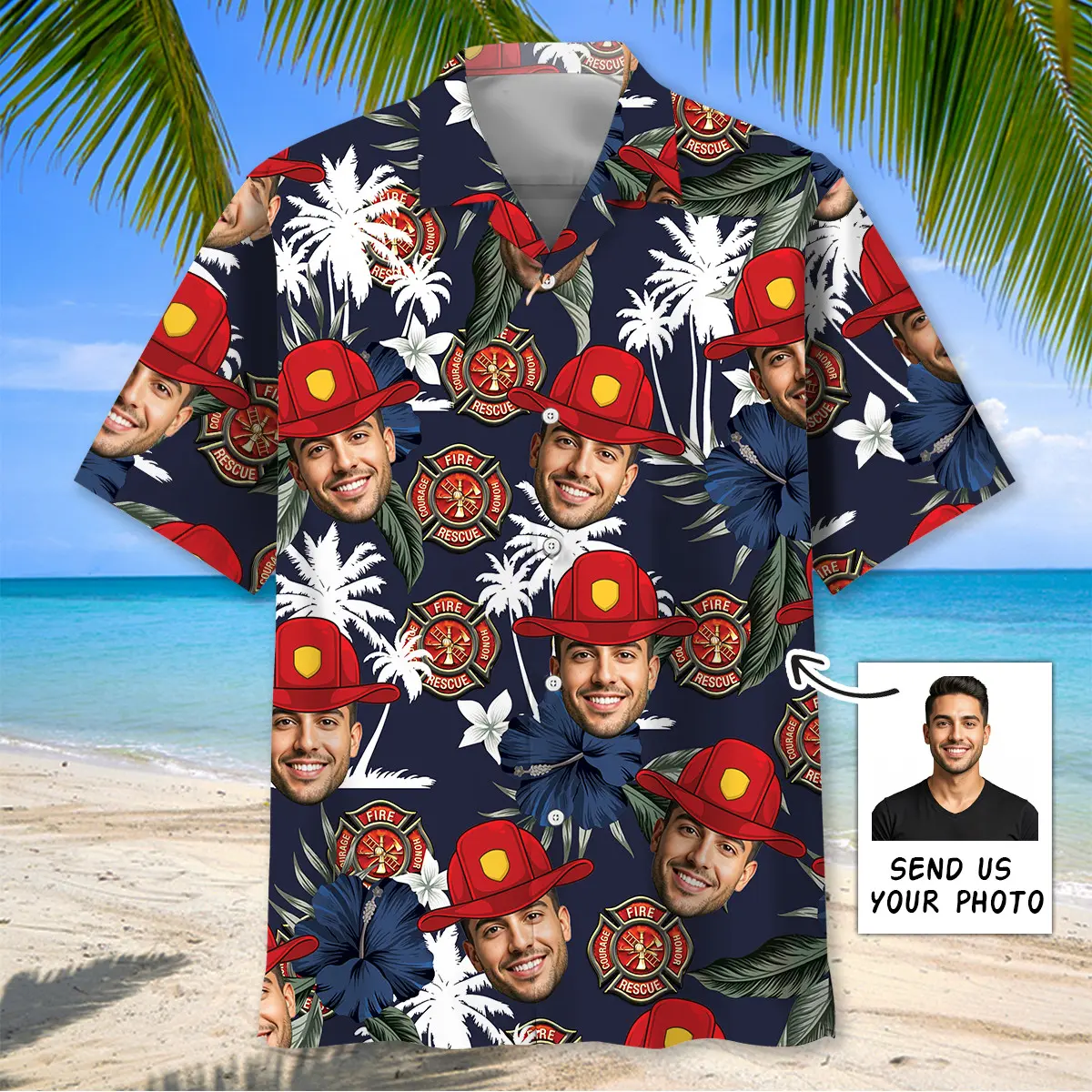custom-photo-firefighter-helmet-hawaiian-shirt