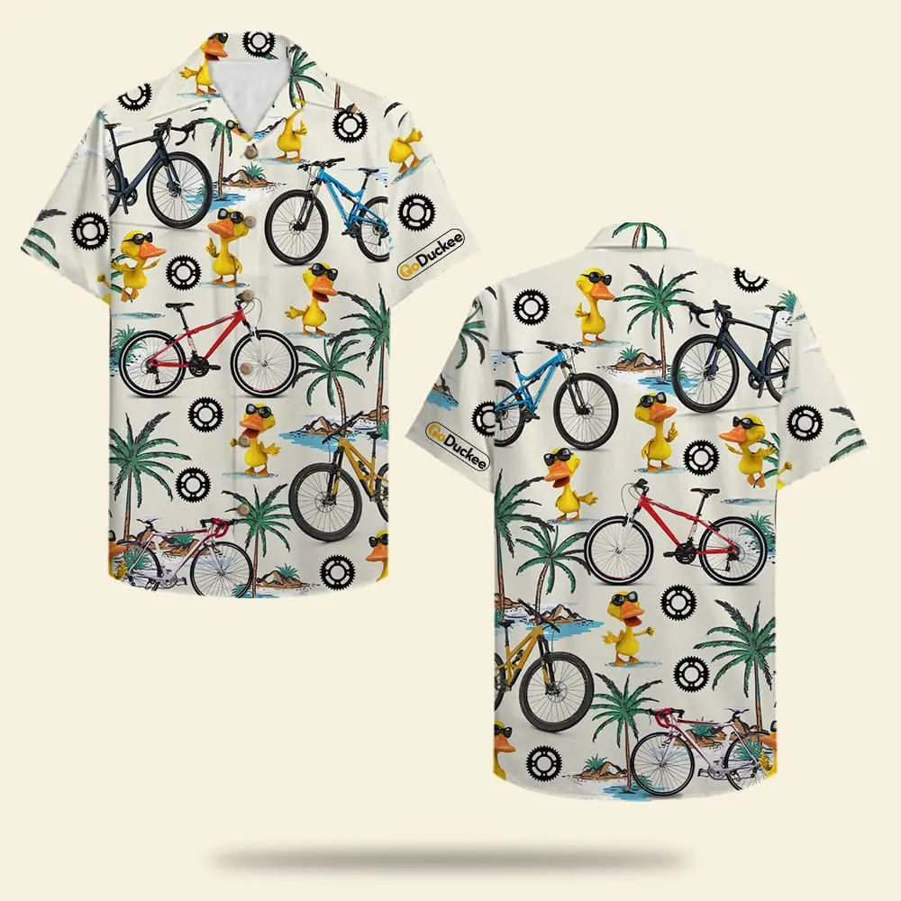 Cycling Duck Unisex Hawaiian Shirt Aloha Shirt Summer Vibe Bicycle & Duck Pattern HWBN2765606 - Beltina