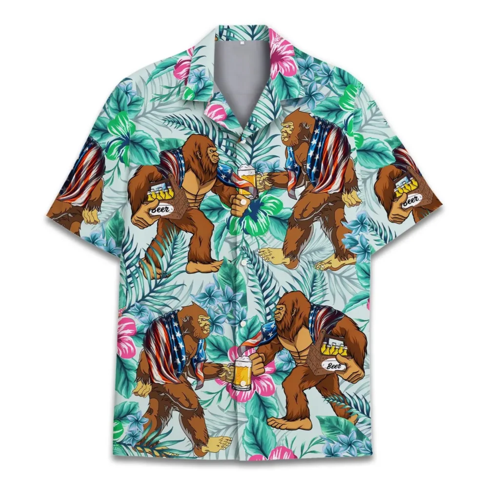 Bigfoot American Flag Unisex Hawaiian Shirt Aloha Shirt HWBN2765683 - Beltina