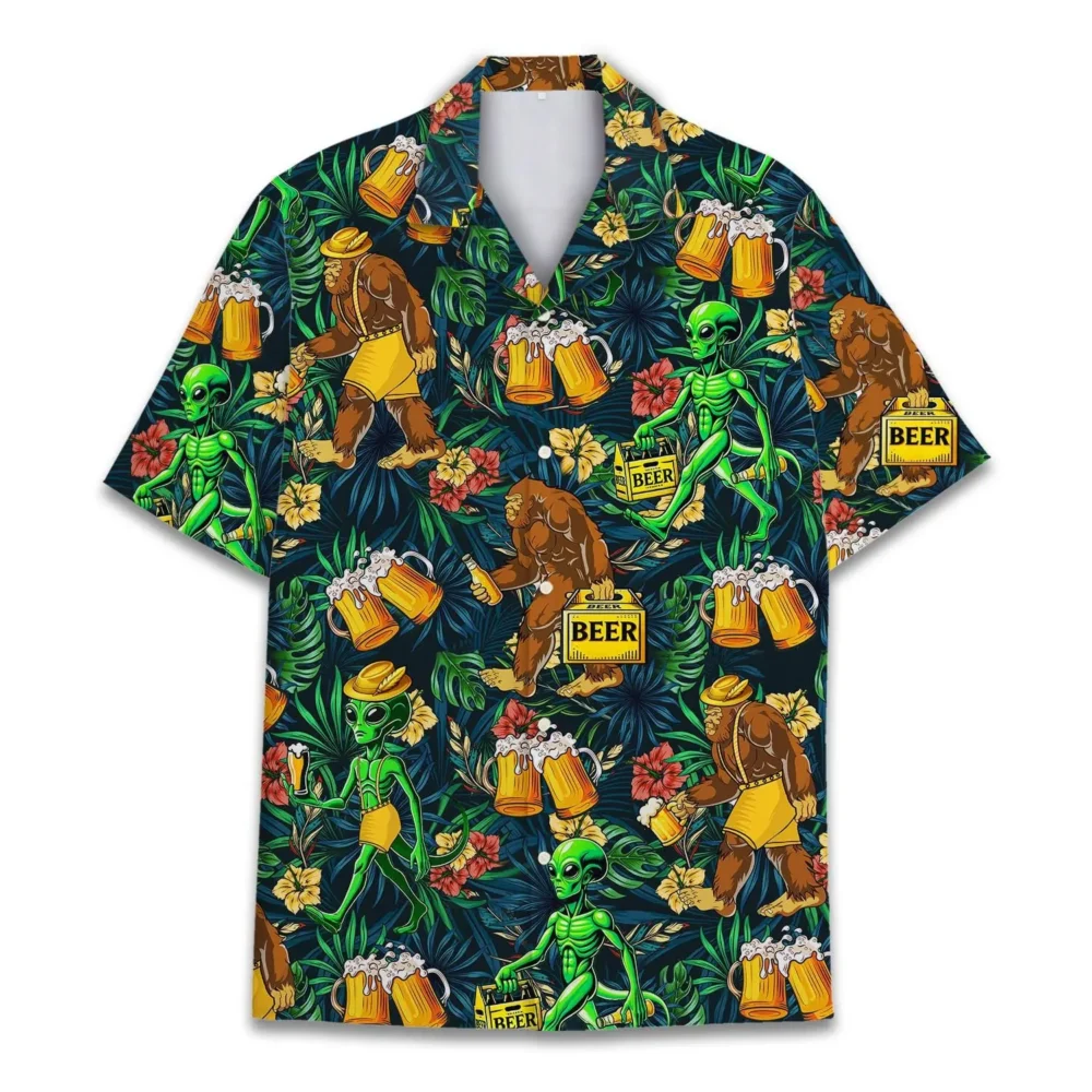Tropical Bigfoot And Alien Beers Unisex Hawaiian Shirt Aloha Shirt HWBN2765684 - Beltina