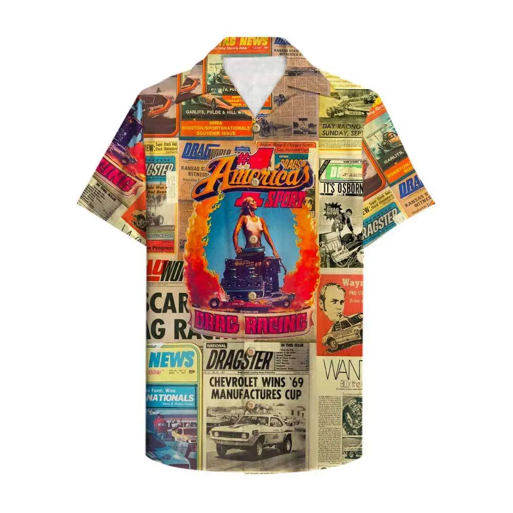 Drag Racing Newspaper Unisex Hawaiian Shirt Aloha Shirt Summer Vibe HWBN2765624 - Beltina