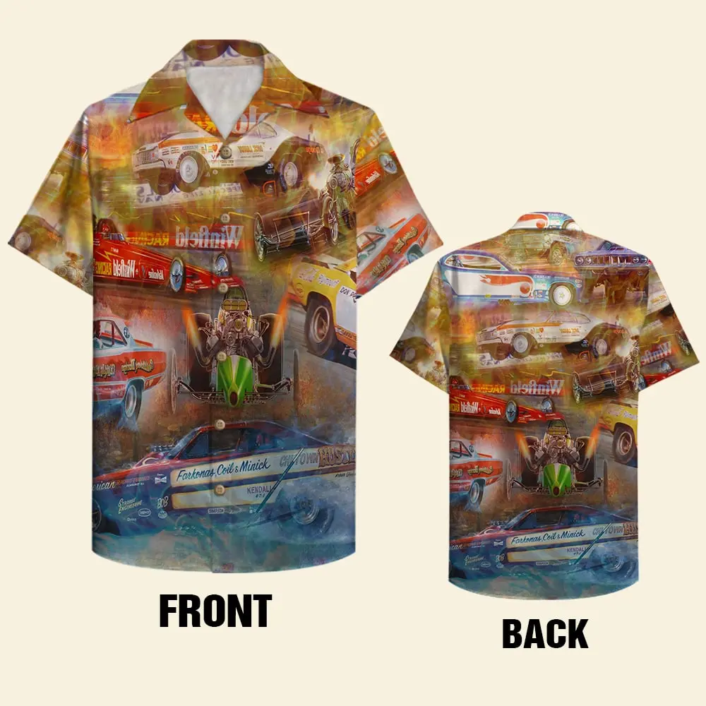 Drag Racing Unisex Hawaiian Shirt Aloha Shirt Summer Vibe Drag Car Pattern HWBN2765599 - Beltina