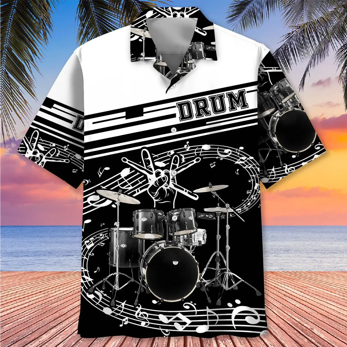 drum-black-white-hawaiian-shirt-1