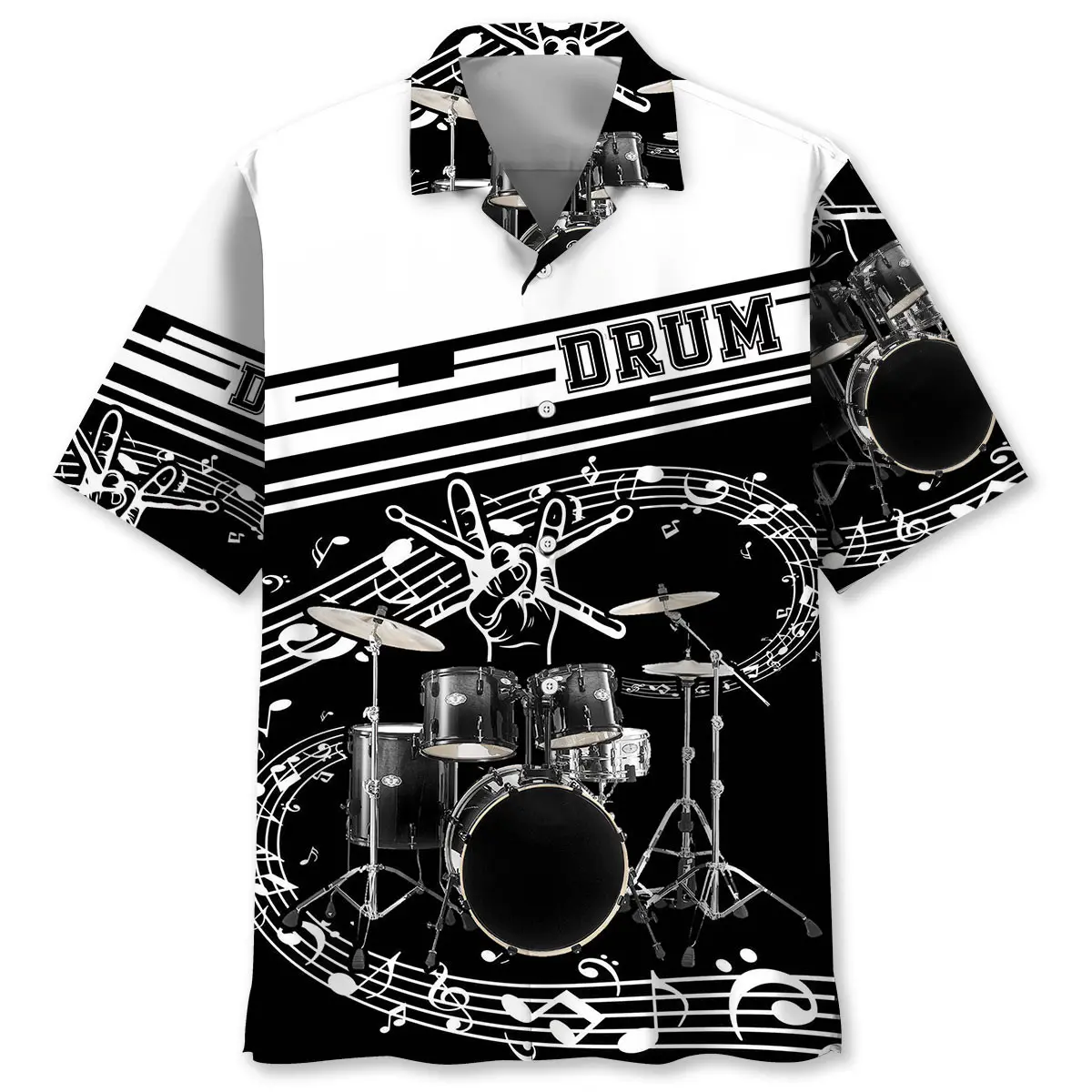 drum-black-white-hawaiian-shirt