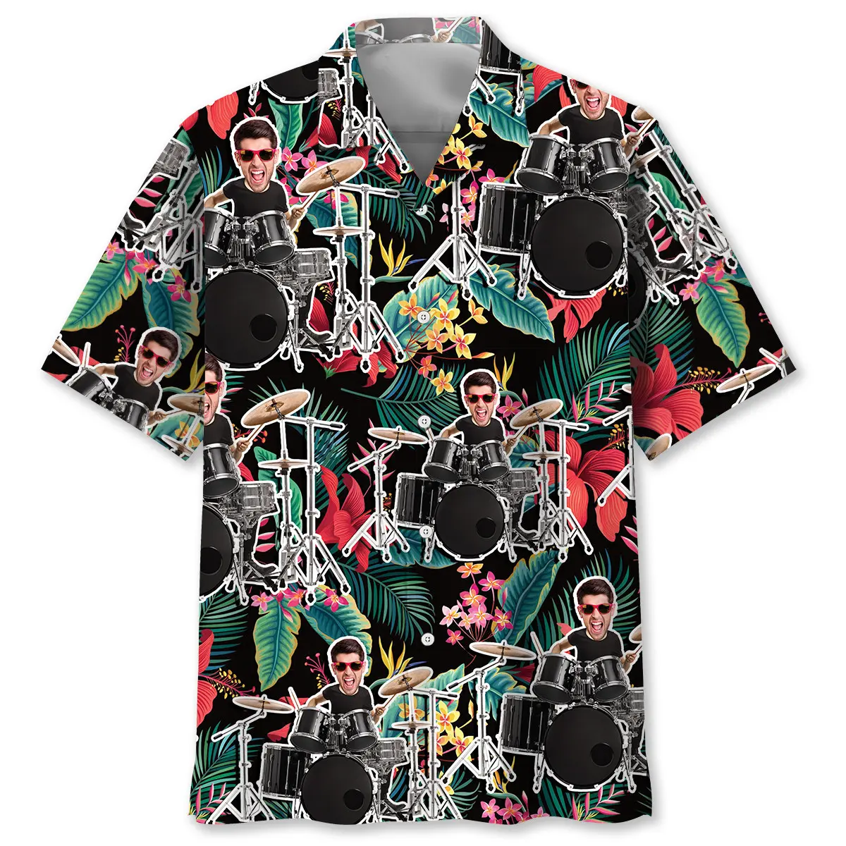 drummer-tropical-custom-photo-hawaiian-shirt-1